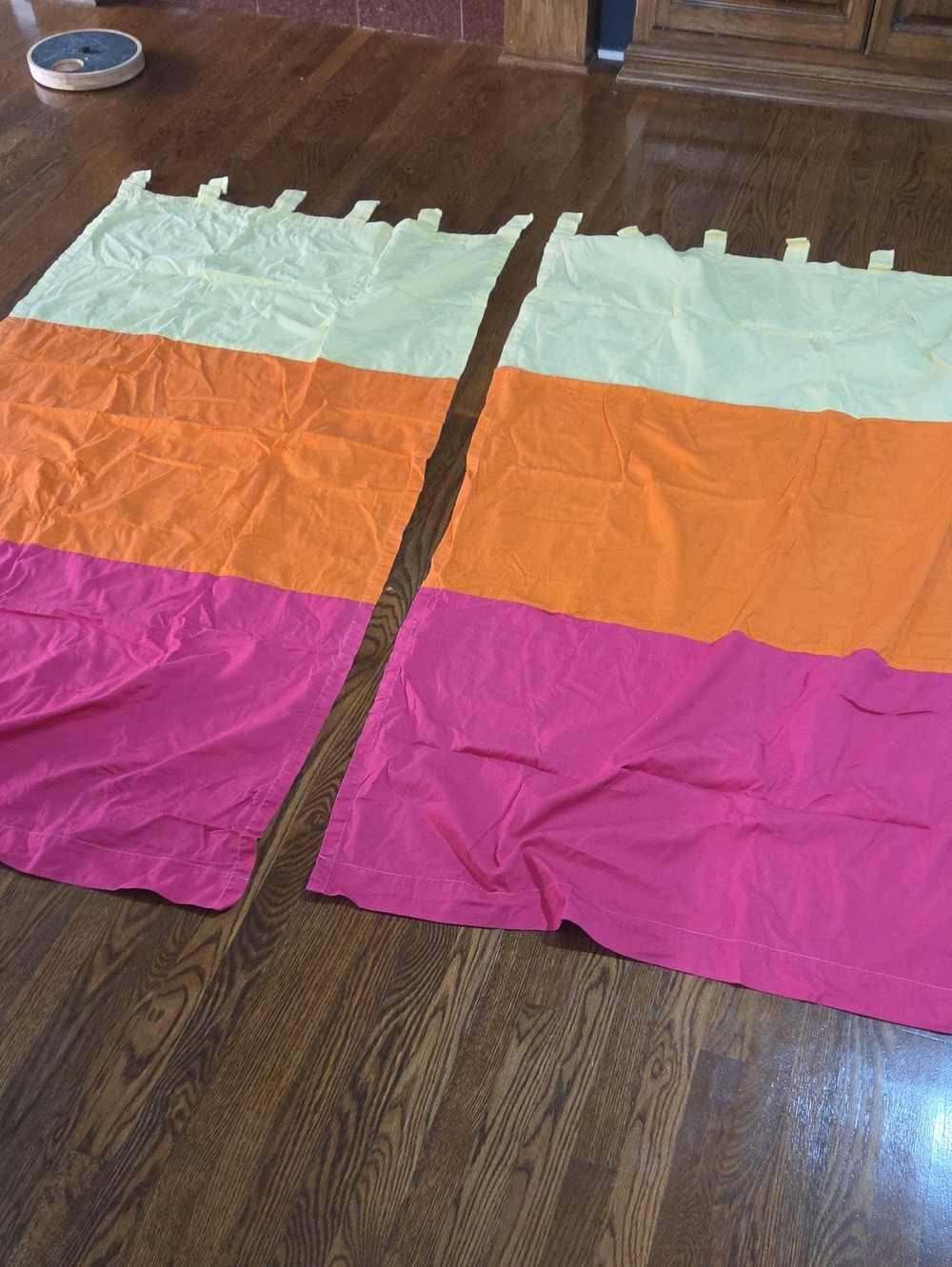Set Of Panels Wamsutta Colorblock Tab-Top Curtains in Cream, Orange, Pink